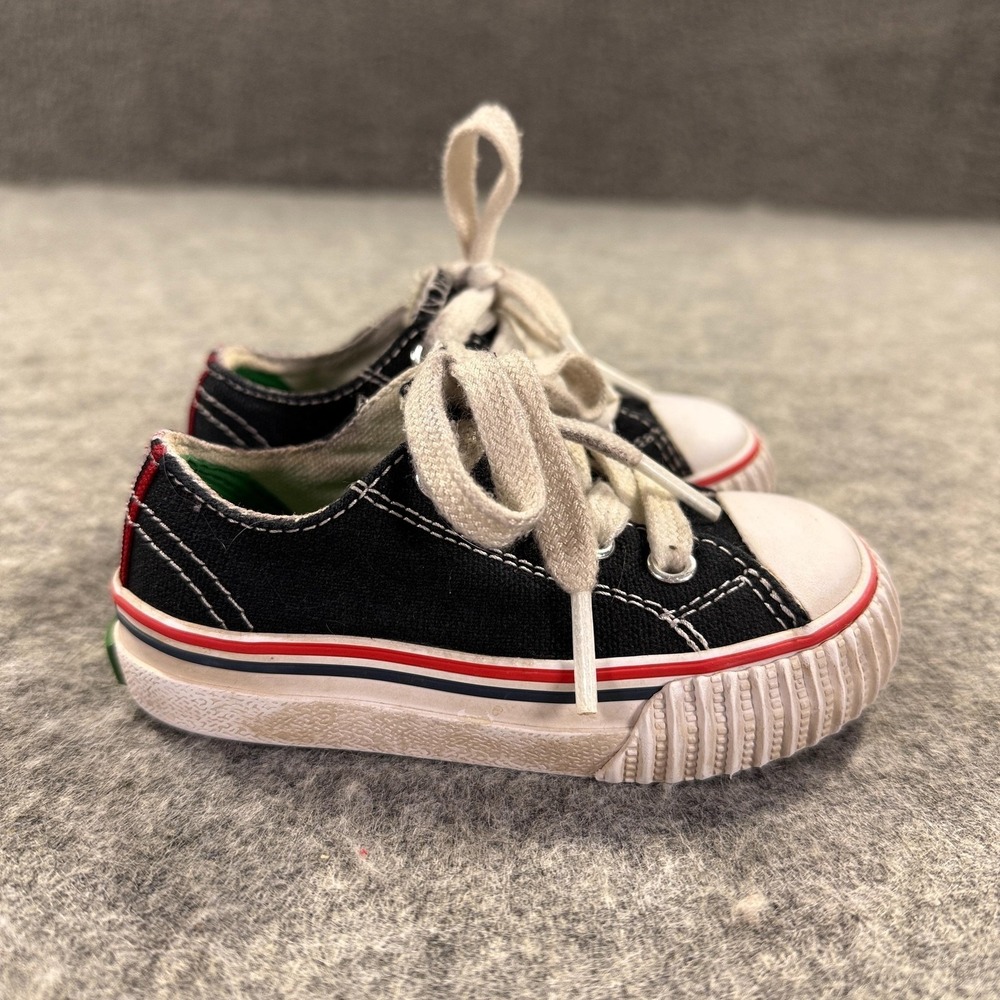PF‎ Flyers Shoes Boys Size 5 Black Canvas Lace Up Striped Athletic Sneakers